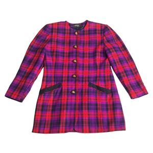 VTG Helen Exclusive Jacket 36 Plaid Wool Blend Preppy Academia Equestrian 90s